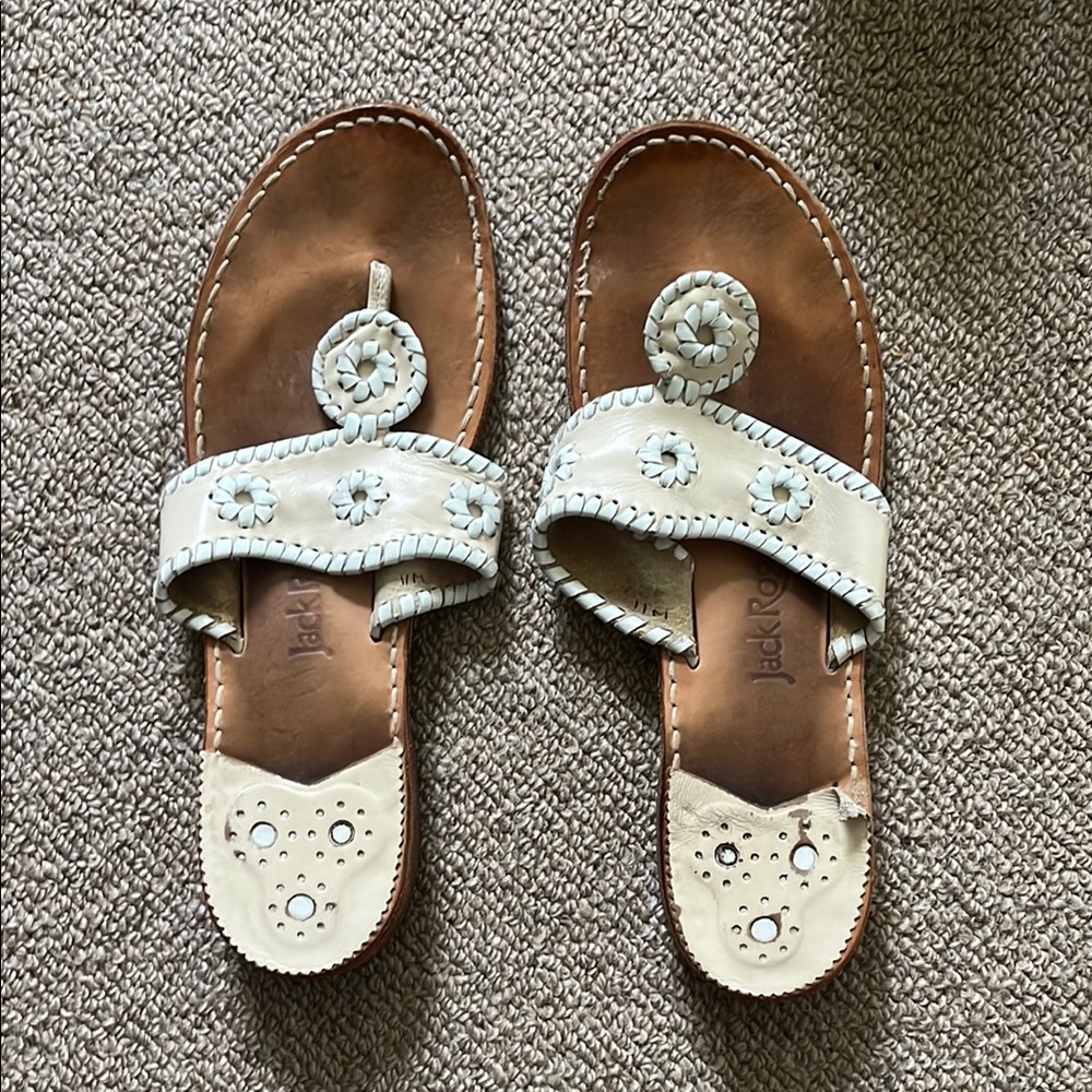 Jack Rogers Cream Sandals with Decorative Studs
